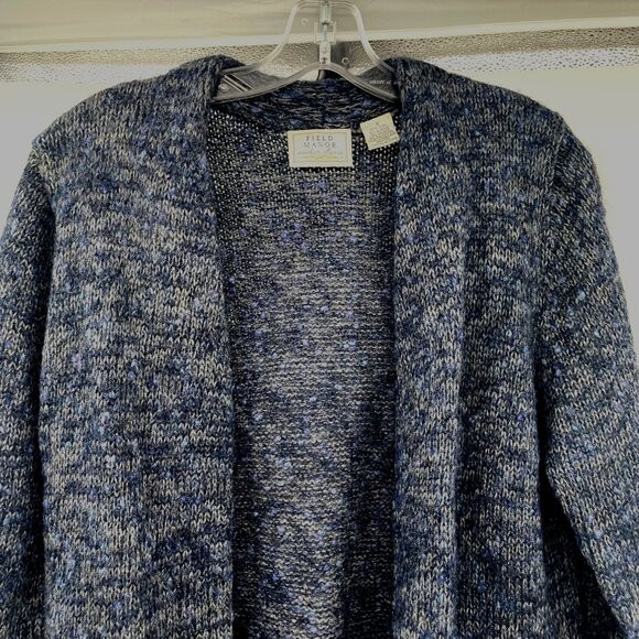 Field Manor Womens Wool Blend Knit Cardigan Open Front Blue/Gray Size Small - Picture 2 of 8